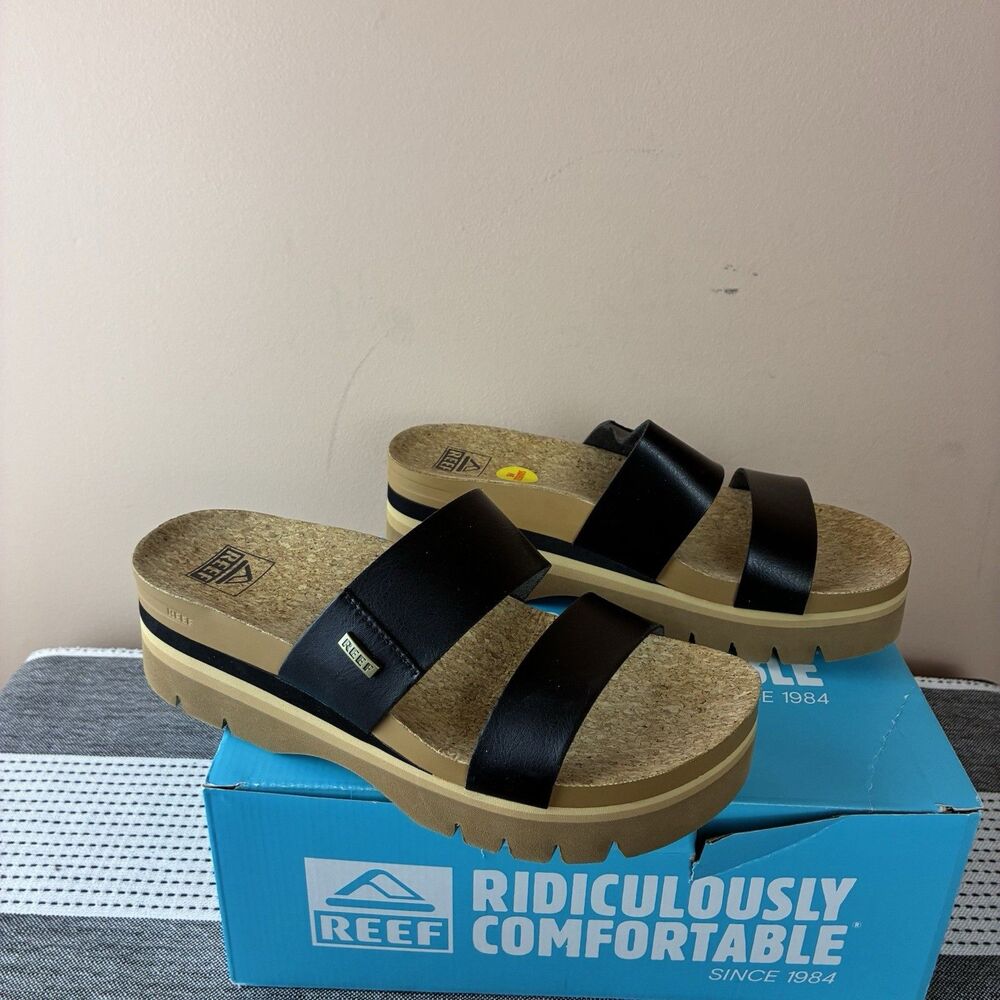 REEF Women’s Cushion Vista Hi 2.5 platform sandals Size 9 BLACK New With Box - Picture 5 of 10